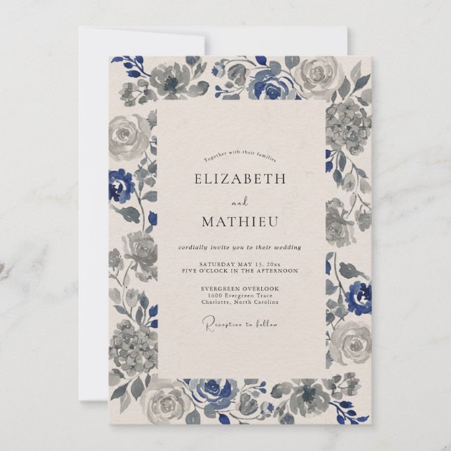 Convite Casamento Rosa Indigo Slate (Frente)