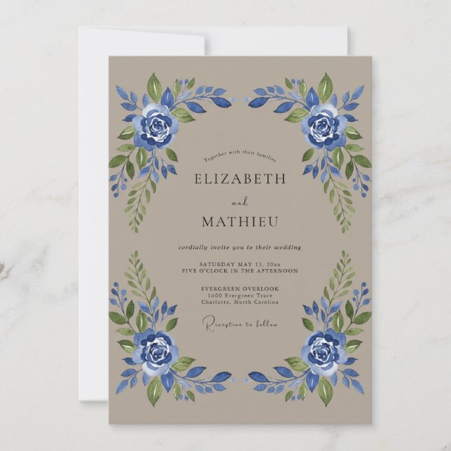 Convite Casamento Rosa Índigo Taupe (Frente)