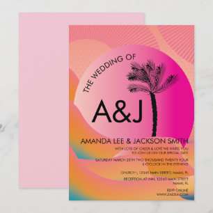 Convite Casamento Rosa Laranja Ousado Tropical Sunrise