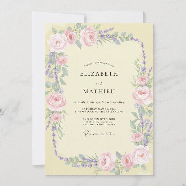 Convite Casamento Rosa Lavanda Manteiga (Frente)