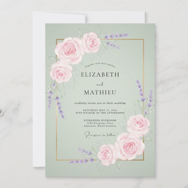 Convite Casamento Rosa Lavanda Menta (Frente)