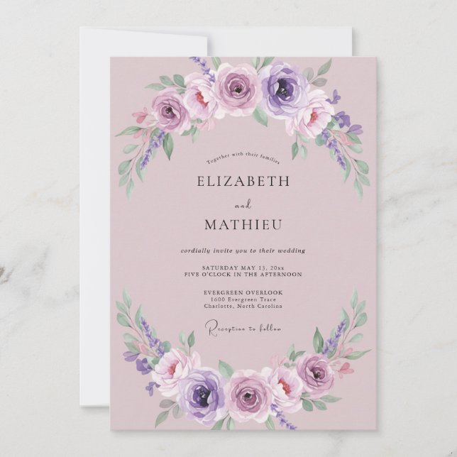 Convite Casamento Rosa Lilás Malva (Frente)