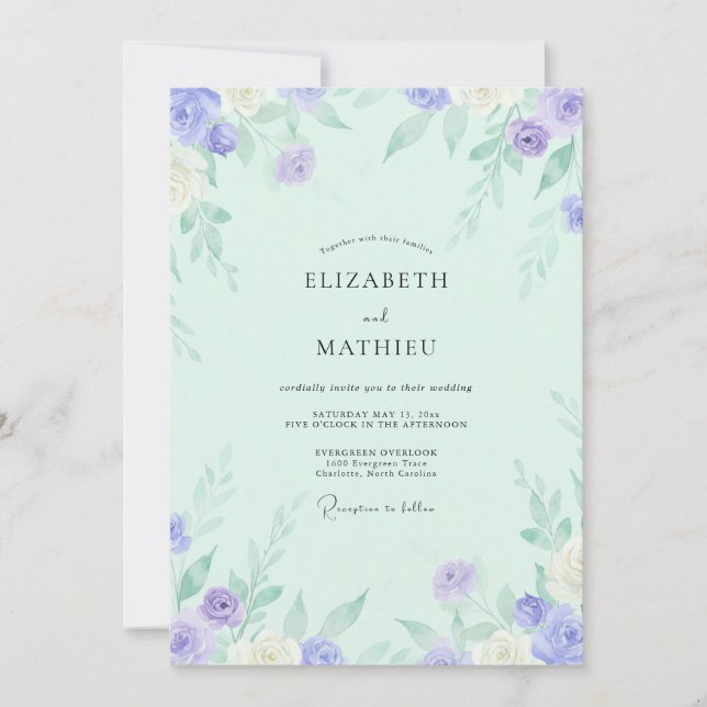 Convite Casamento Rosa Lilás Menta (Frente)