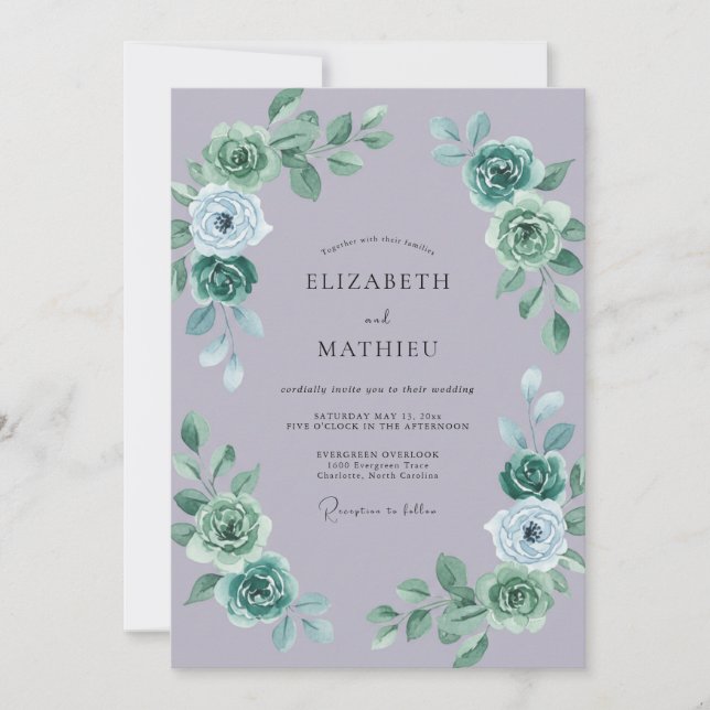 Convite Casamento Rosa Lilás Minta Pó (Frente)