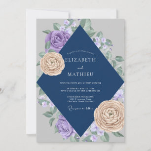 Convite Casamento Rosa Lilás Navy
