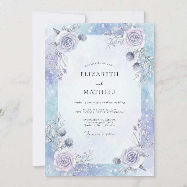 Convite Casamento Rosa Lilás Periwinkle (Frente)