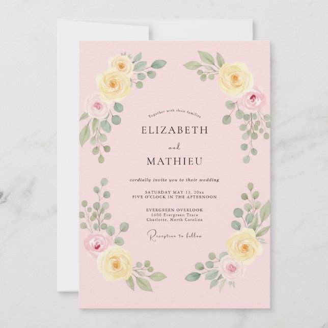 Convite Casamento Rosa Limão Pálido (Frente)