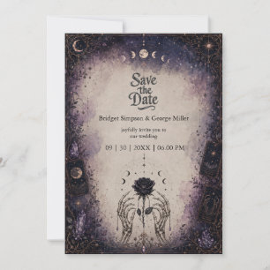 Convite Casamento Rosa Lua Tarô Gótico Esqueleto