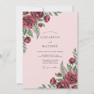 Convite Casamento Rosa Macio Maroon Fern