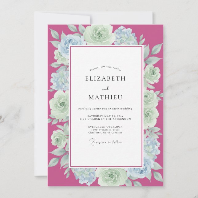 Convite Casamento Rosa Magenta Menta (Frente)