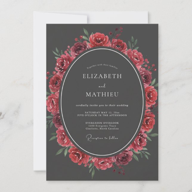 Convite Casamento Rosa Mal-humorada Carvão (Frente)