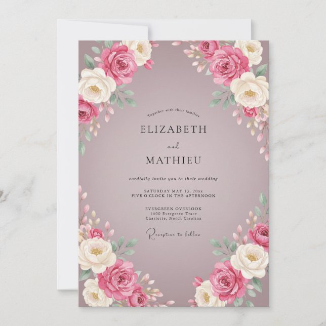 Convite Casamento Rosa Malva (Frente)