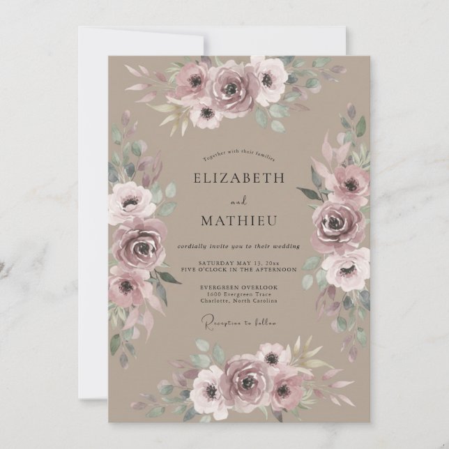 Convite Casamento Rosa Malva Bege (Frente)