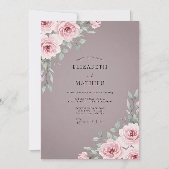 Convite Casamento Rosa Malva Empoeirado (Frente)