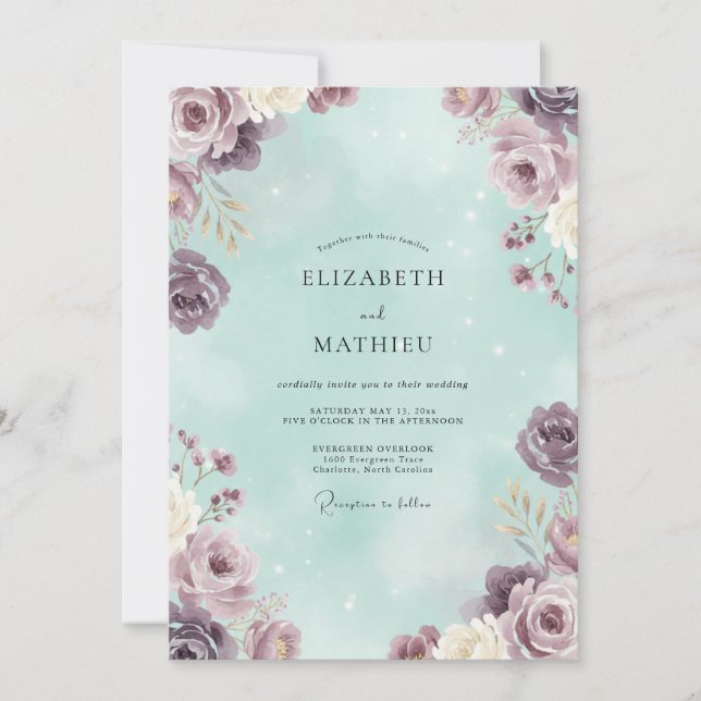 Convite Casamento Rosa Malva Menta (Frente)
