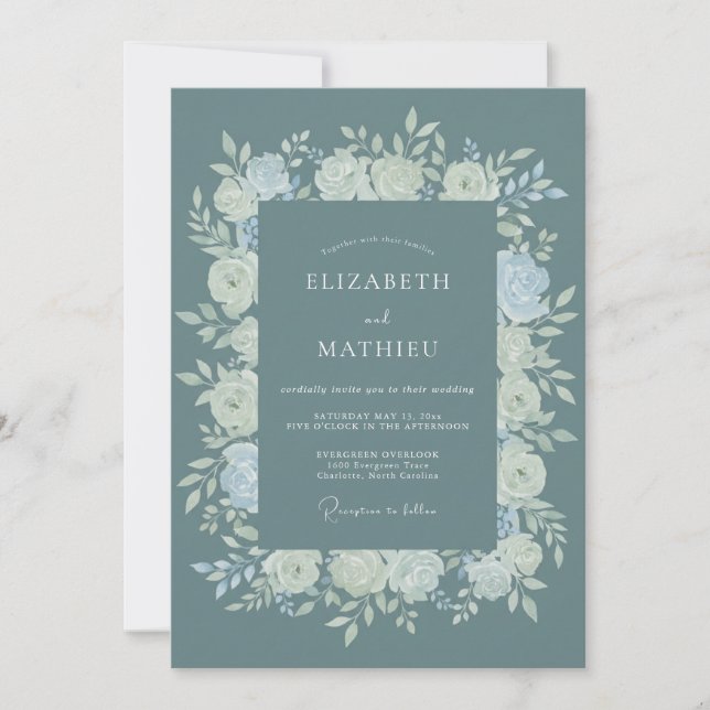 Convite Casamento Rosa Marfim Ardósia (Frente)
