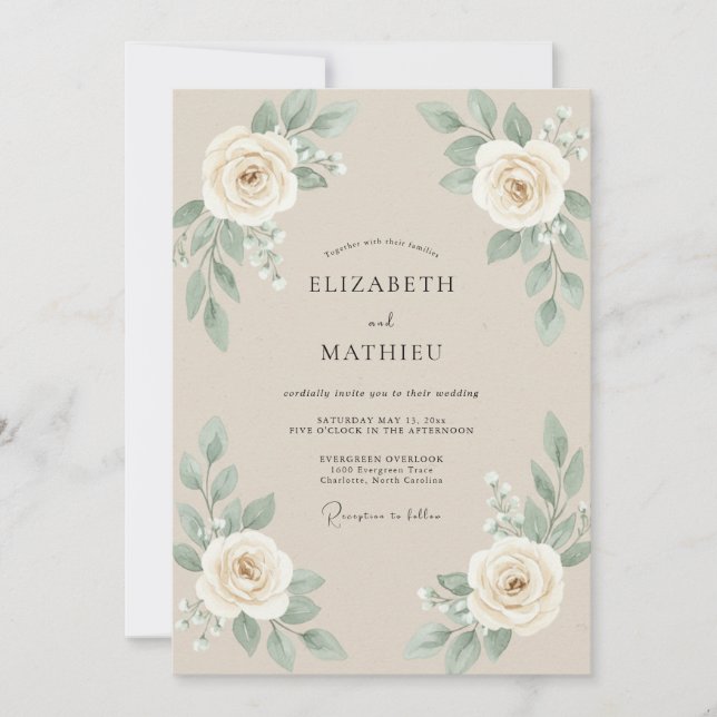 Convite Casamento Rosa Marfim Champagne (Frente)