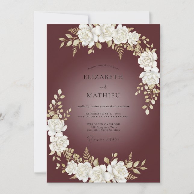 Convite Casamento Rosa Marfim Marrom (Frente)