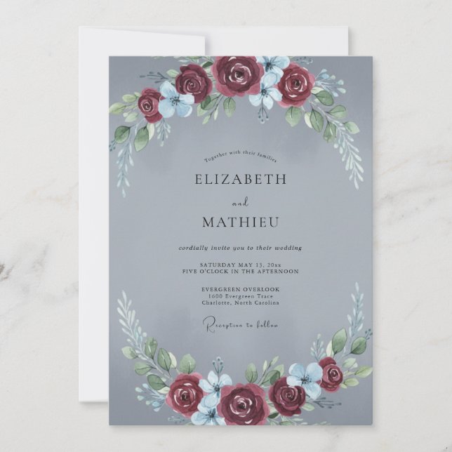 Convite Casamento Rosa Marrom Ardósia (Frente)