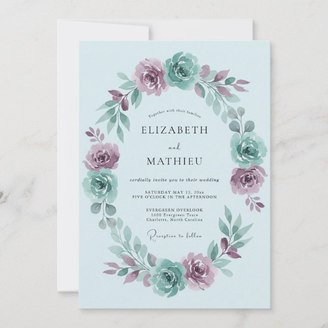 Convite Casamento Rosa Mauve Azul Céu (Frente)