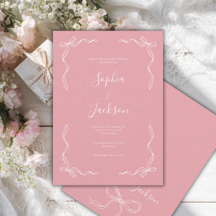 Convite Casamento Rosa Mauve Vintage Francês Desenhado à M