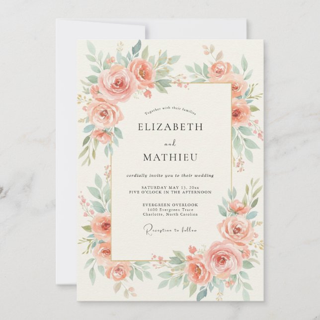 Convite Casamento Rosa Menta Coral (Frente)