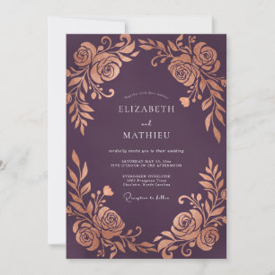 Convite Casamento Rosa Metálico Ameixa