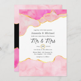 Convite Casamento rosa, negro e Dourado