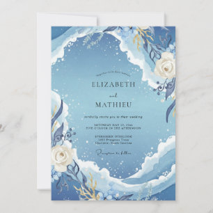 Convite Casamento Rosa Oceano Azul
