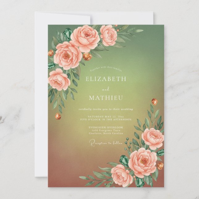 Convite Casamento Rosa Oliva Pêssego (Frente)