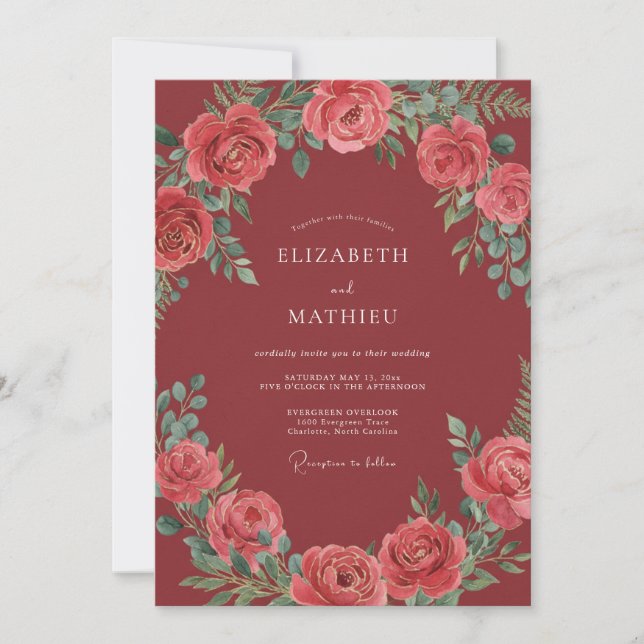 Convite Casamento Rosa Opulenta Marrom (Frente)