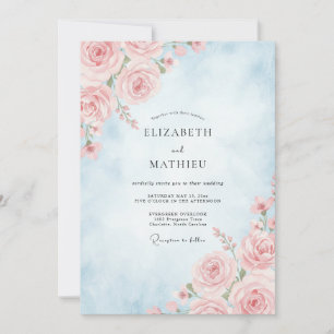 Convite Casamento Rosa Pálido Azul Pó