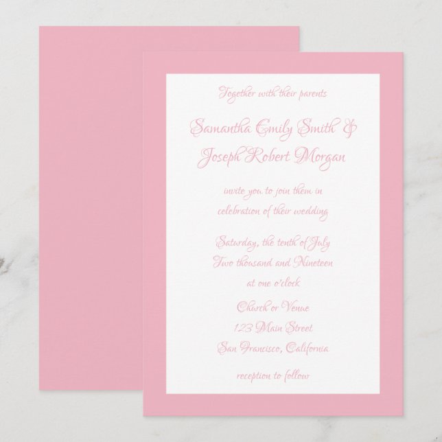 Convite Casamento Rosa Pálido e Branco (Frente/Verso)