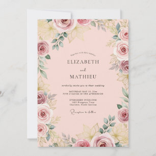 Convite Casamento Rosa Pastel Gracioso Rosa