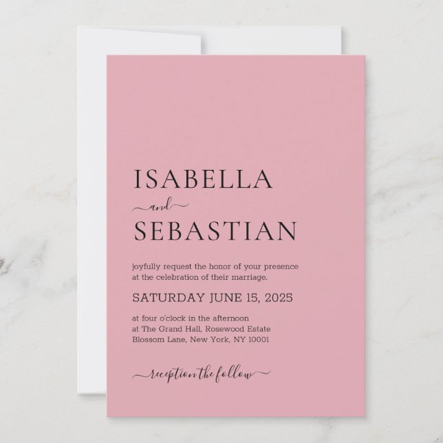 Convite Casamento Rosa Pastel Simples (Frente)