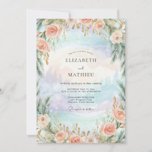 Convite Casamento Rosa Periwinkle Aquática
