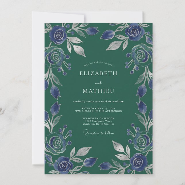 Convite Casamento Rosa Periwinkle Sempre Verde (Frente)