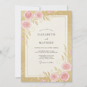 Convite Casamento Rosa Pérola Dourada