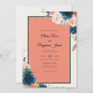 Convite Casamento Rosa Pêssego Marinho