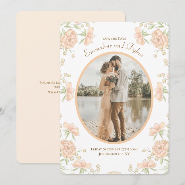 Convite Casamento Rosa Pêssego Salvar a Data (Frente/Verso)