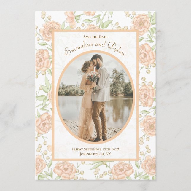 Convite Casamento Rosa Pêssego Salve a Data (Frente)