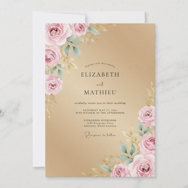 Convite Casamento Rosa Pétala de Champanhe (Frente)