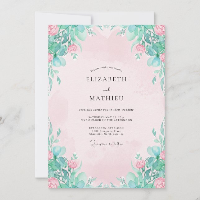 Convite Casamento Rosa Pétala de Hortelã (Frente)