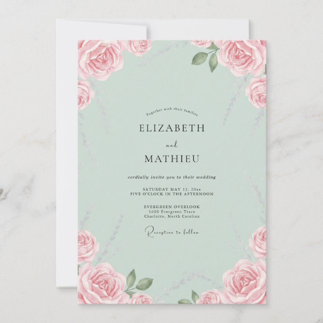 Convite Casamento Rosa Pétala Espuma do Mar (Frente)