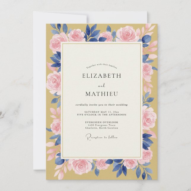 Convite Casamento Rosa Pétala Mostarda (Frente)