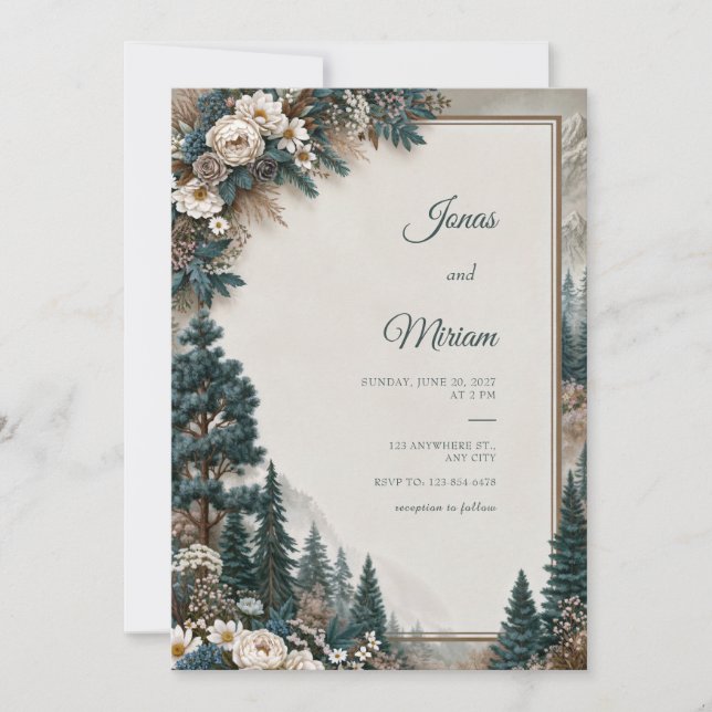 Convite Casamento Rosa Pine Azul (Frente)