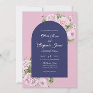 Convite Casamento Rosa Pink Marinho