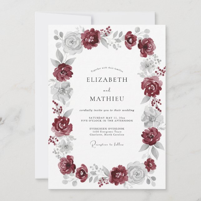 Convite Casamento Rosa Prata Grená (Frente)