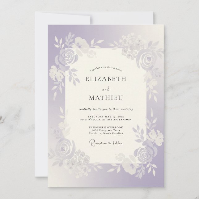 Convite Casamento Rosa Prata Lilás (Frente)