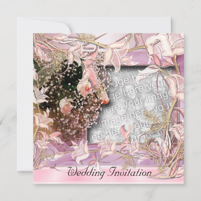 Convite Casamento Rosa Quadro Floral Foto (Frente)